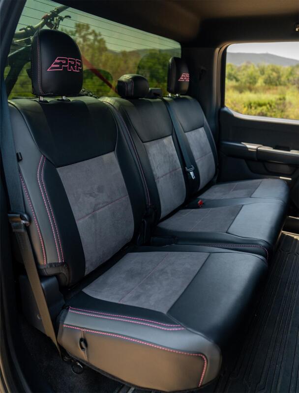 Ford F450 Super Duty Rear Seat Covers - PRP Seats - SuperCrew Model - Black w/ Red Stitch - `23-`26